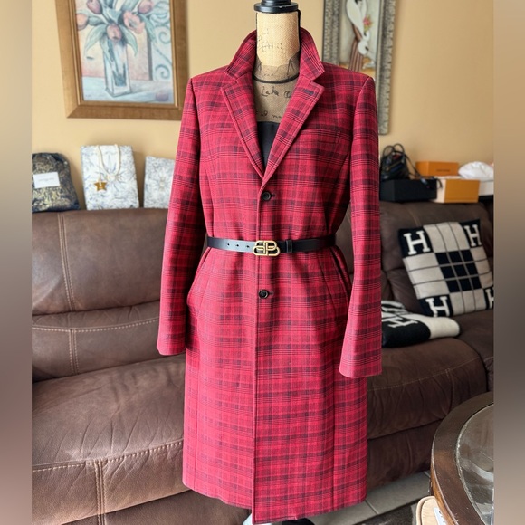 Balenciaga Paris red plaid-print long Coat - Picture 1 of 15